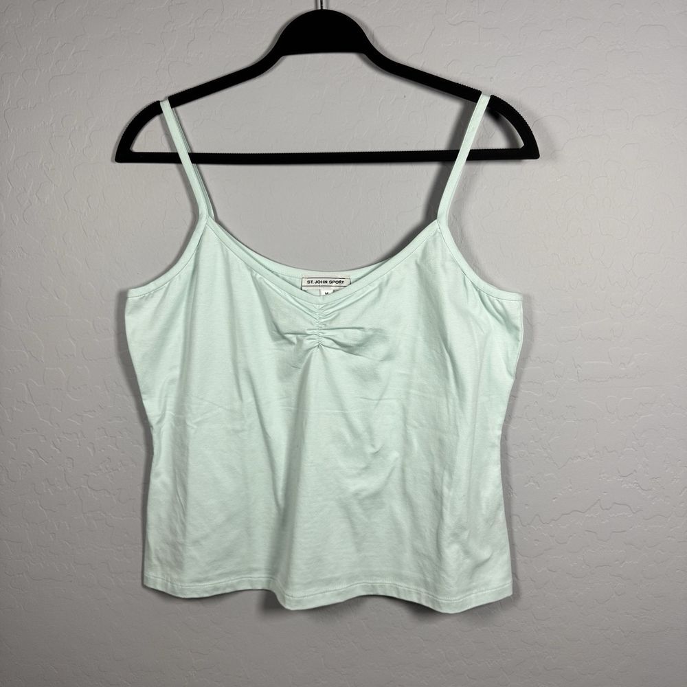 St. John Sport Medium Aqua Sleeveless Gathered‎ Front Cotton Stretch Tank Top